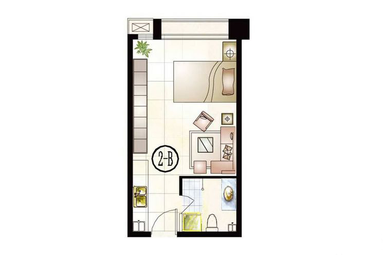 公寓2号楼b户型43.96平米1室1厅1厨1卫